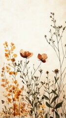 Aufkleber - Delicate wildflowers in shades of orange and yellow showcase the beauty of autumn. Their soft outlines and gentle hues create a soothing atmosphere, perfect for relaxation and reflection