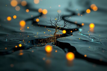 Poster - Intricate webs of glowing code and algorithms intertwining across a dark void visualizing the complex networks that power the digital realm