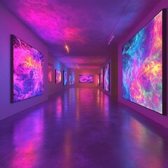 Wall Mural - Vivid abstract art gallery with illuminated colorful displays