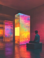 Wall Mural - Colorful interactive light installation in a modern gallery