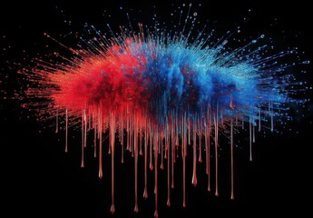 Poster - Vivid Abstract Explosion of Red and Blue Colors with Dripping Paint Effect on Black Background for Bold and Dynamic Visual Impact
