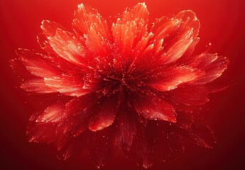 Poster - Vivid Red Abstract Flower Design with Radiant Petals and Dynamic Texture, Perfect for Modern Art and Creative Projects