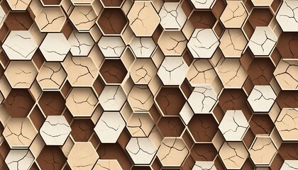 Aufkleber - Cracked Hexagon Pattern Brown Beige Abstract Design