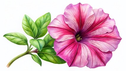 Wall Mural - Watercolor Petunia Flower Hand Drawing, Isolated White Background, Drone Photography Style