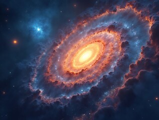 Wall Mural - a stunning view of a spiral galaxy, featuring a bright central core that radiates a warm, golden hue. 