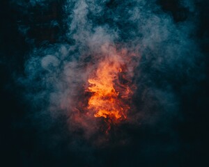Poster - Fiery embers glowing in smoke at night; background dark. Use abstract background