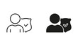 © gentle studio - Safety in Business Symbol. Secure Authentication, Human Data Protection Line and Silhouette Icon Set. Security for User Pictogram. Editable Stroke. Isolated Vector Illustration