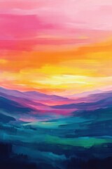 Wall Mural - Vibrant sunset over rolling hills and valleys