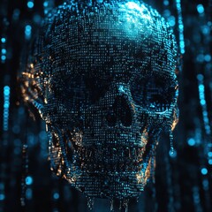Poster - Digital skull visualization virtual space 3d render futuristic environment close-up view data and technology concept