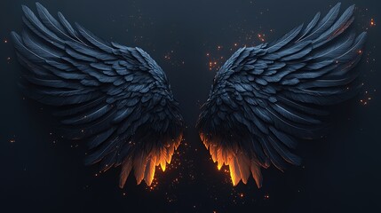 Poster - Ethereal wings of fire concept art digital creation dark background fantasy realm