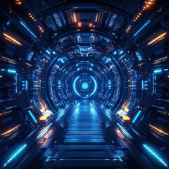Poster - Exploring a futuristic tunnel sci-fi environment digital art high-tech ambiance perspective view virtual reality concept