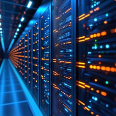 Poster - Data center operations virtual warehouse digital infrastructure high-tech environment wide-angle view modern technology