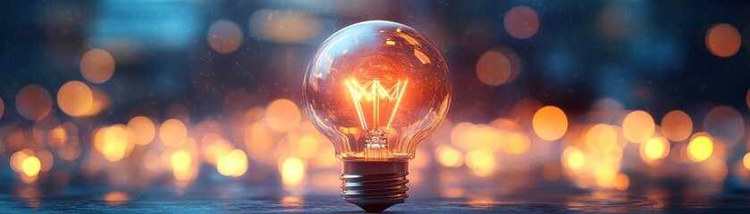 Poster - Illuminating inspiration light bulb close-up studio photography warm background artistic perspective creativity
