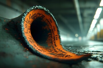 Poster - Swirling waves of binary code and algorithmic fractals coalescing on a veiled technological substrate conveying the enigmatic beauty of the digital realm through a precise luminous