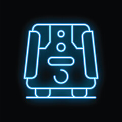Poster - Bright blue neon train icon glowing on a dark background