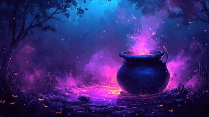 Poster - Mystical potion brewing enchanted forest digital art fantasy landscape nighttime serenity imagination unleashed