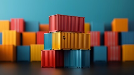 Poster - Towering stacks of multicolored shipping containers symbolizing the vast global network of international trade and logistics  photograph showcasing the industrial modern