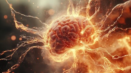 Poster - Dynamic brain imagery digital realm sci-fi illustration abstract environment close-up view neuroconcept visualization