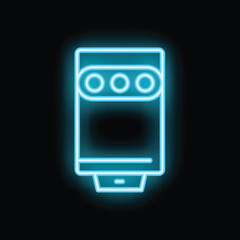 Poster - Blue neon icon of a water heater glowing on a black background