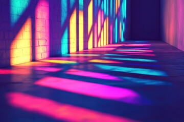 Poster - Colorful light patterns on a wall and floor during late afternoon sun