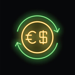 Poster - Neon sign showing the currency symbols for the euro and us dollar with green arrows circling them
