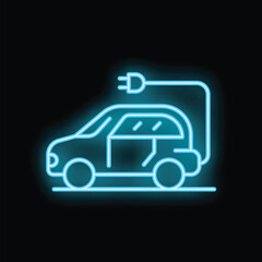 Poster - Neon sign of an electric car charging, symbolizing sustainable transportation and clean energy