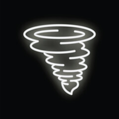 Poster - White neon sign representing a hurricane swirling on a black background