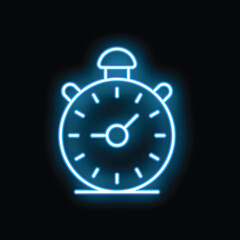 Poster - Blue neon stopwatch icon glowing on dark background representing concepts of time management and deadlines