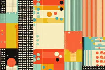 Wall Mural - Colorful Geometric Abstract Art with Stripes and Polka Dot Patterns