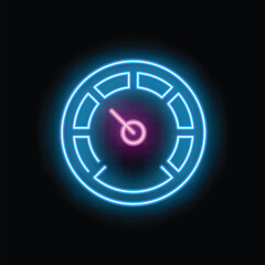 Poster - Neon speedometer showing progress with glowing blue and pink light on black background
