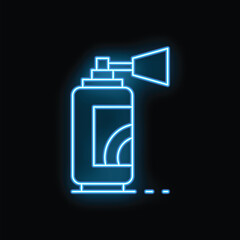 Poster - Blue neon spray paint can icon glowing against a black background, representing street art, graffiti, and urban creativity