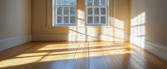 Wall Mural - Sunny room, hardwood floor, window light.  Interior design, home staging