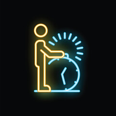 Poster - Businessman is holding a ringing alarm clock, symbolizing time management and deadline