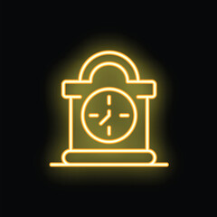 Poster - Yellow neon sign of a clock on a black background, perfect for concepts related to time management
