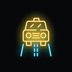 Poster - Yellow neon icon of a taxi driving on the road