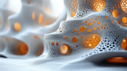 Poster - Intricate white 3D structure with glowing orange highlights, showcasing modern design elements