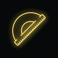 Poster - Bright yellow neon sign illustrating a protractor, a tool for measuring angles, isolated on a black background