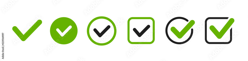 Check Book Sign Check mark icons set. Vector illustrations. Tick symbols collection ...