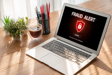 Poster - cyber security software show alert of cyber attack for protection snugly. danger from virus, phishin