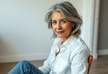 Sticker - Photorealistic portrait of a young woman with gray hair