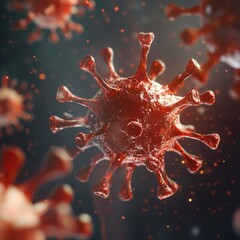 Aufkleber - Respiratory virus infection illustrated with detailed 3d rendering of infectious agents in a medical context. Generative AI
