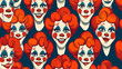© Helena - Repeating clown faces in a seamless vintage-style pattern