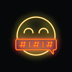 Poster - Yellow neon emoticon hiding its mouth with a speech bubble full of hashtags