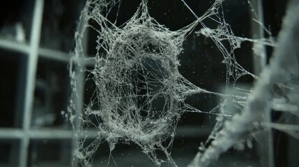 Intricate Spider Web in Dim Light with Mysterious Atmosphere