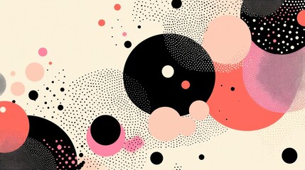 Poster - Colorful geometric circles overlapping, creating dynamic composition with halftone texture and modern graphic design aesthetic
