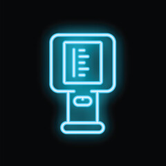 Poster - Glowing blue neon icon of an electronic digital thermometer on a black background