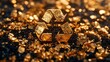 © Newleks - Golden recycling symbol resting on glittering gold flakes, symbolizing metal recycling sustainability and environmental responsibility