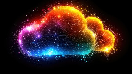Poster - A vibrant rainbow cloud network digital illustration