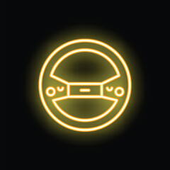 Aufkleber - Yellow neon sign representing a car steering wheel, giving a retro and vintage or old fashioned atmosphere