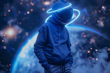 Poster - spacesuit helmet displays a modern, high-tech generative ai